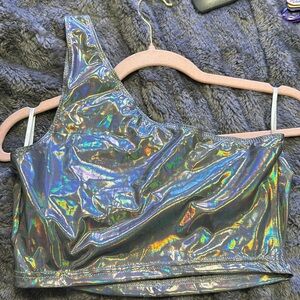 Women's Size M one shoulder silver metallic crop top!